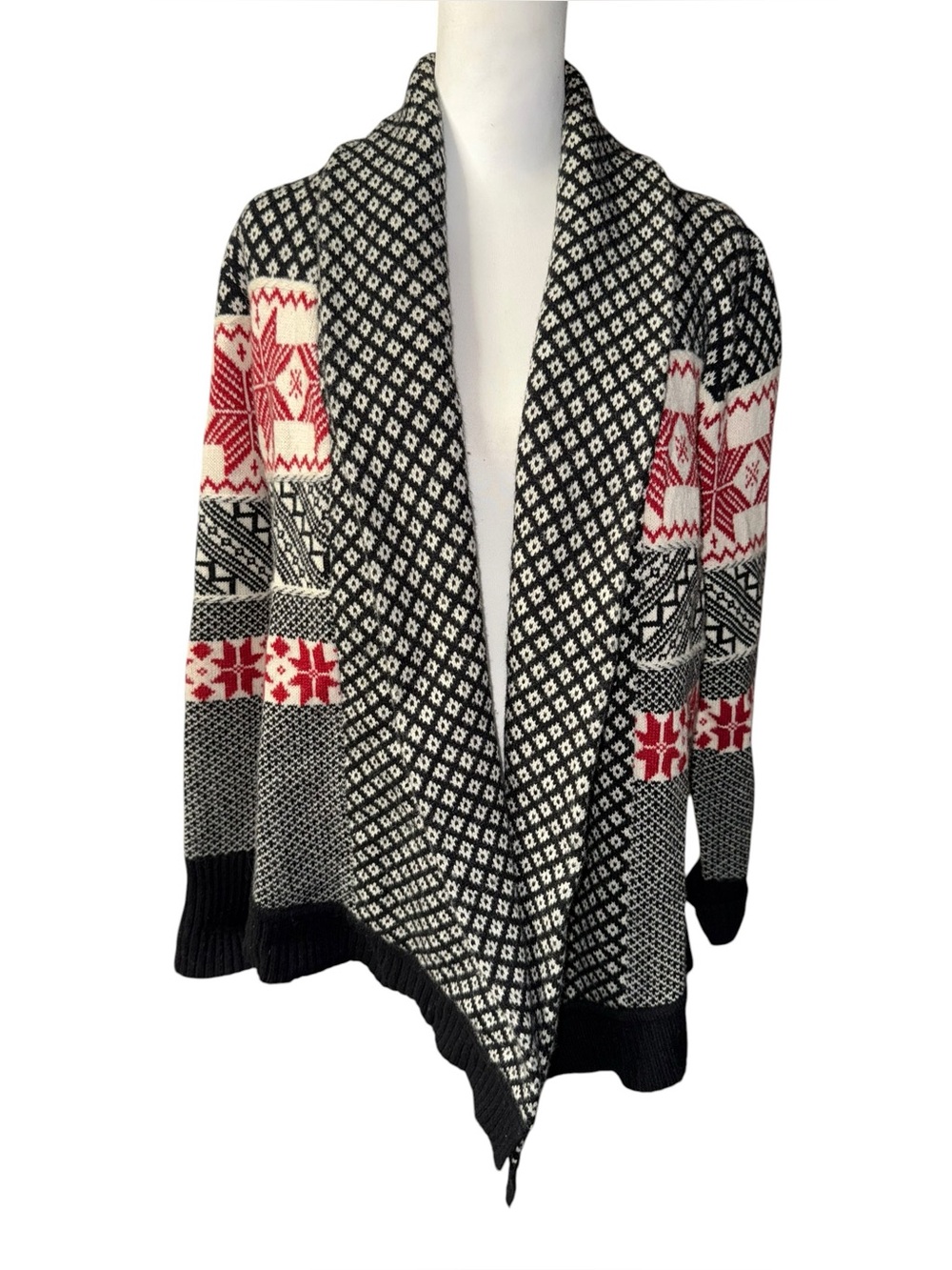 Telluride Clothing Lambswool Blend Black White Fair Isle Cardigan Sweater Medium